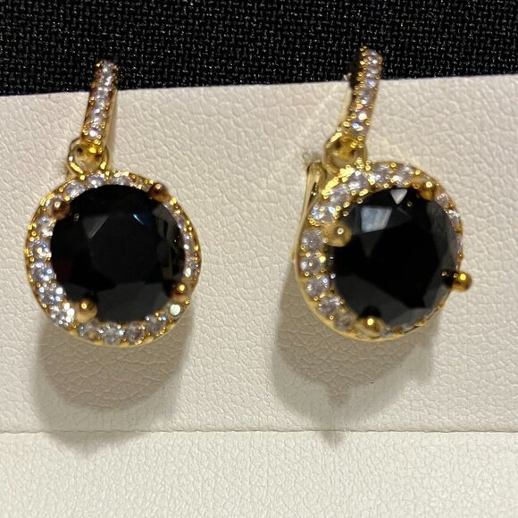 Stella Rose Fine Gold Plated Earrings with Black Round Stone and Crystal Accents - Picture 2 of 8